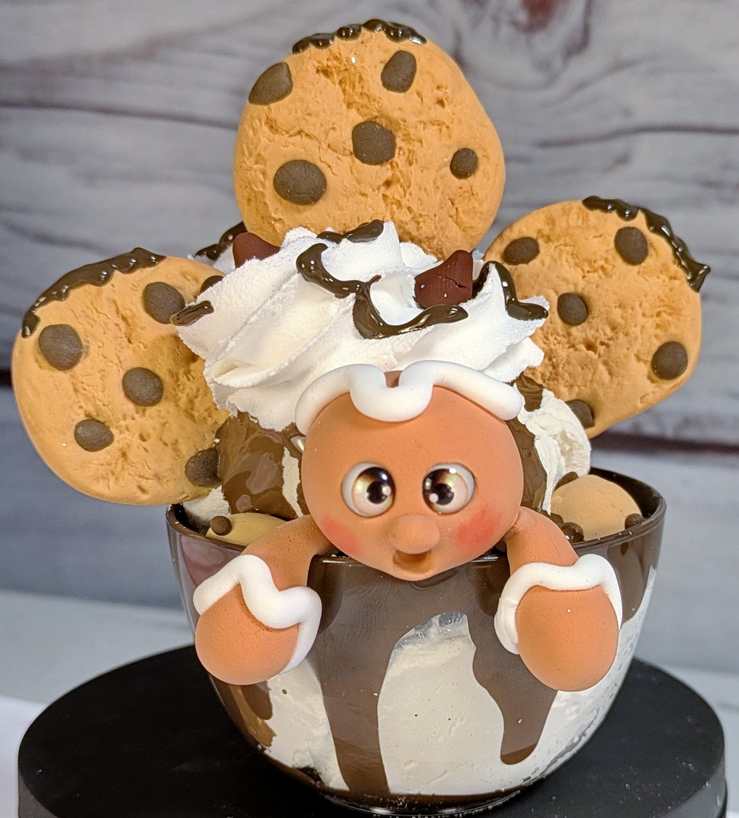Chocolate Chip Cookie Dough Ice Cream Sundae With A Gingerbread