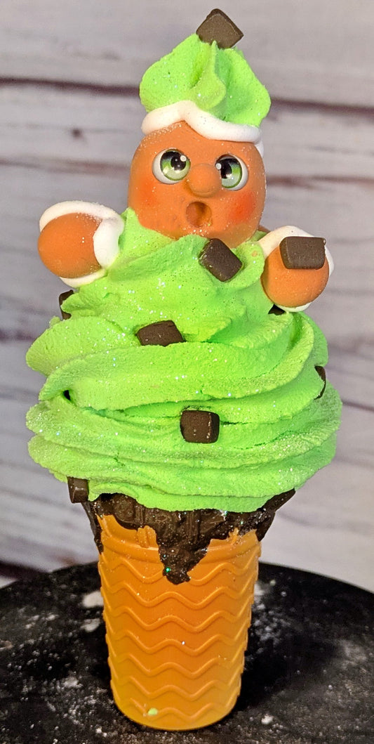 Gingerbread Mint Chocolate Chip Ice Cream Cone